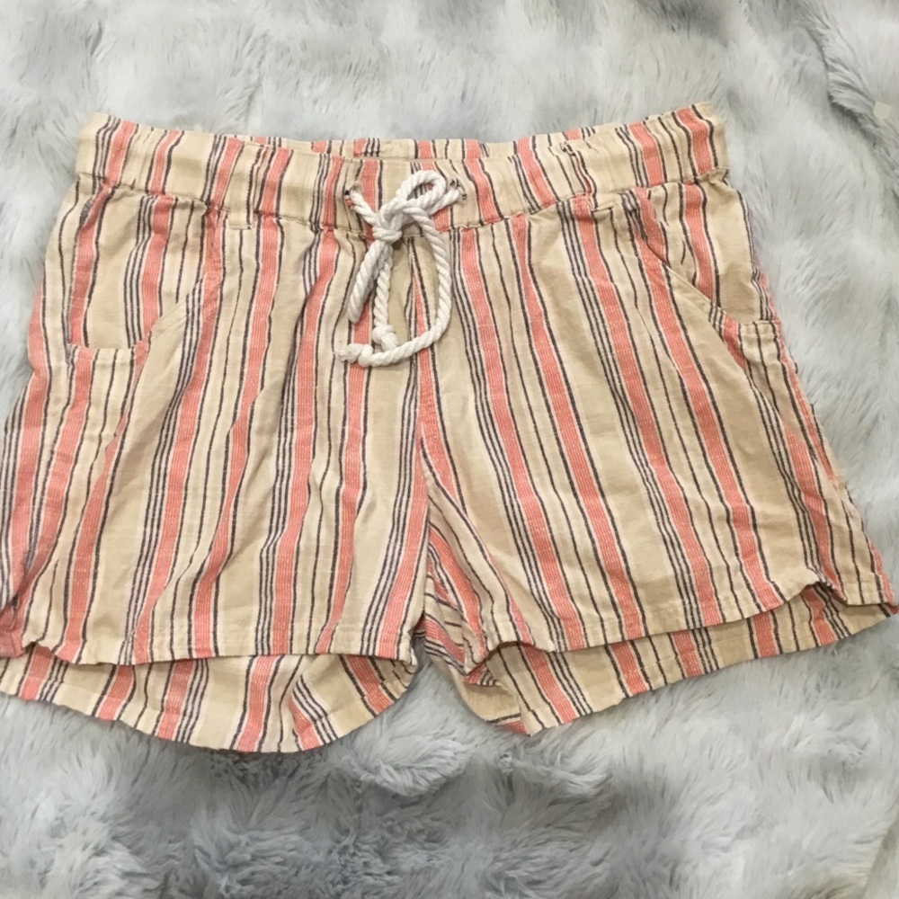 Natural Reflections Peach and Cream Striped Drawstring Athletic Shorts